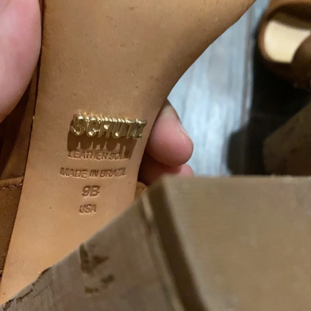 COPY - Schutz cognac camel lace up cork heels